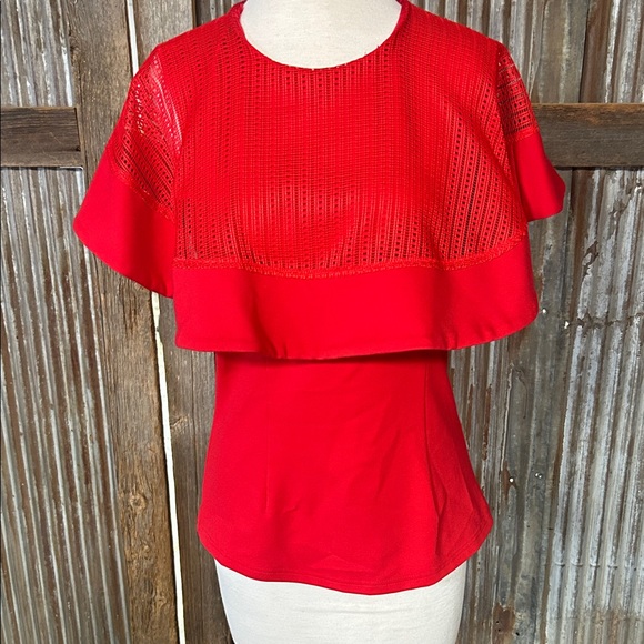 Gracia Vibrant Red Top with Cape Detail - Picture 1 of 9